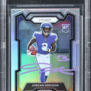 Vikings Jordan Addison Signed 2023 Panini Prizm Silver #368 Card BAS Slabbed