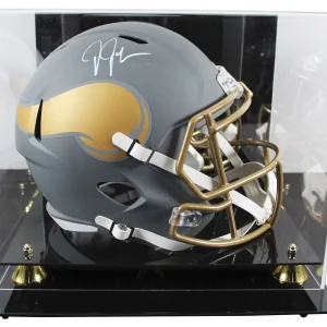 Vikings Justin Jefferson Signed Slate Full Size Speed Rep Helmet W/ Case BAS Wit