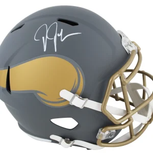 Vikings Justin Jefferson Signed Slate Full Size Speed Rep Helmet BAS Witnessed