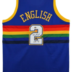 Alex English "HOF 97" Signed Blue TB Pro Style Jersey Autographed BAS Witnessed