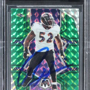 Ravens Ray Lewis Signed 2022 Panini Mosaic Green #19 Card Auto 10! BAS Slabbed