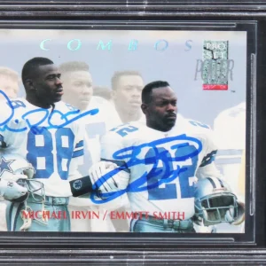 Emmitt Smith & Michael Irvin Signed 1992 Power Combos #5 Card Auto 10! BAS Slab