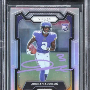 Vikings Jordan Addison Signed 2023 Panini Prizm Silv #368 Card Auto 10! BAS Slab