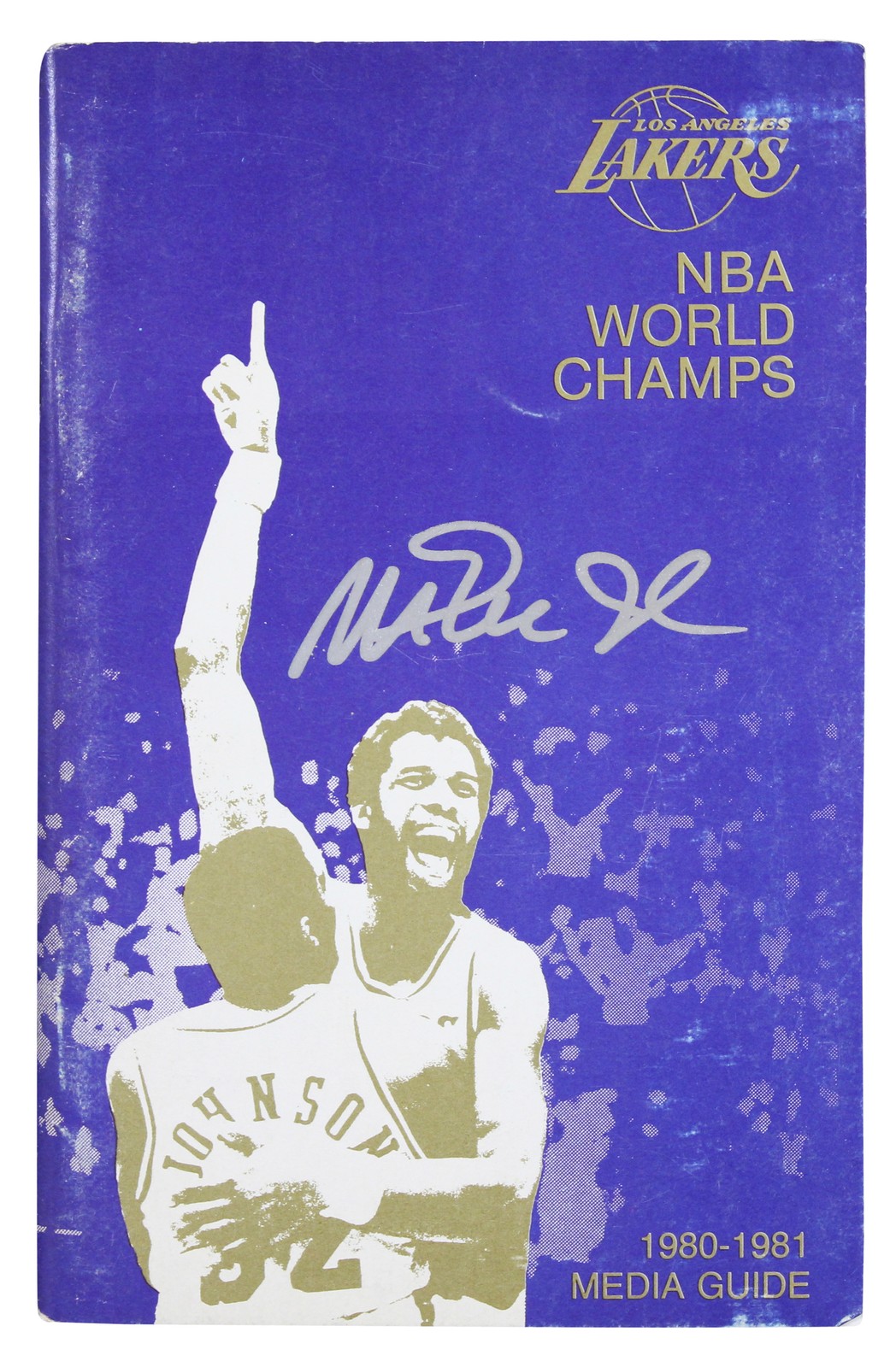 Lakers Magic Johnson Signed 19801981 Media Guide BAS Witnessed