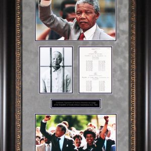 Nelson Mandela Signed 5.5x8 SA Constitution Booklet Page Framed Display BAS LOA