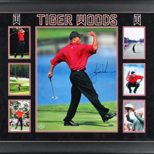 Tiger Woods Authentic Signed 16x20 Framed Vertical Fist Pump Photo UDA #BAJ60880