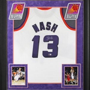 Suns Steve Nash Signed White M&N 1996-97 HWC Swingman Framed Jersey BAS Witness