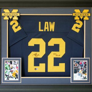 Michigan Ty Law "Go Blue" Signed Navy Blue Pro Style Framed Jersey BAS Witnessed