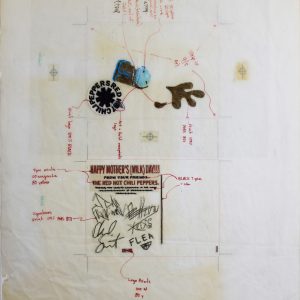 RHCP (4) Kiedis, Flea, +2 Signed 15x20 Mothers Milk Album Mechanical Layout BAS