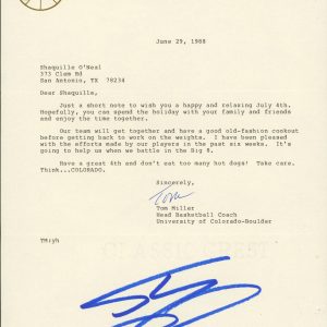 Shaquille O'Neal Signed University of Colorado-Boulder Recruitment Letter BAS