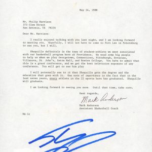 Shaquille O'Neal Authentic Signed 1988 Providence College Recruitment Letter BAS