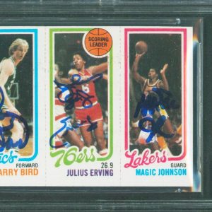 Bird, Erving & Magic Signed 1980 Topps Rookie Card Autos Graded 10! BAS Slabbed