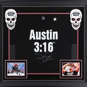 Stone Cold Steve Austin Signed Black Austin 3:16 T-Shirt Framed Display BAS Wit