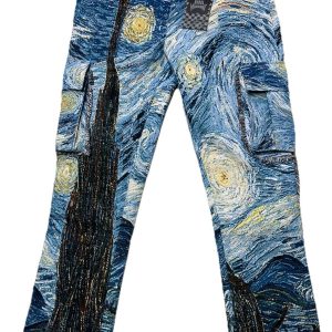Rebel Vengeance Pants Mens 30 Starry Night Art Tapestry Cargo Frayed Skull