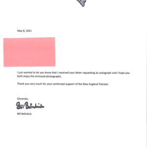 BILL BELICHICK HAND SIGNED 2021 LETTER ON PATRIOTS LETTERHEAD           JSA