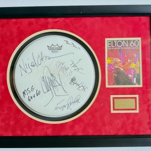 Elton John & Band hand SIGNED Concert Used 60th Bday Drumhead MSG JSA LOA Olsson