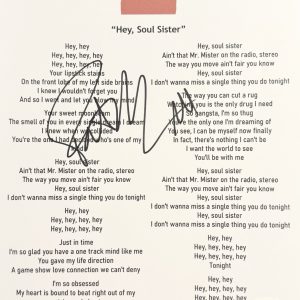 Pat Monahan Signed Autographed Train “Hey, Soul Sister” Lyric Sheet JSA COA