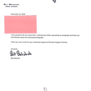 BILL BELICHICK HAND SIGNED 2018 LETTER ON PATRIOTS LETTERHEAD           JSA