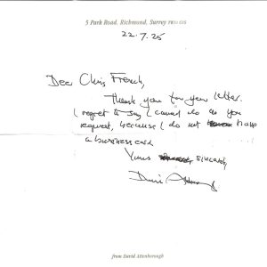 DAVID ATTENBOROUGH HAND SIGNED+HAND WRITTEN LETTER+COA         AWESOME+RARE