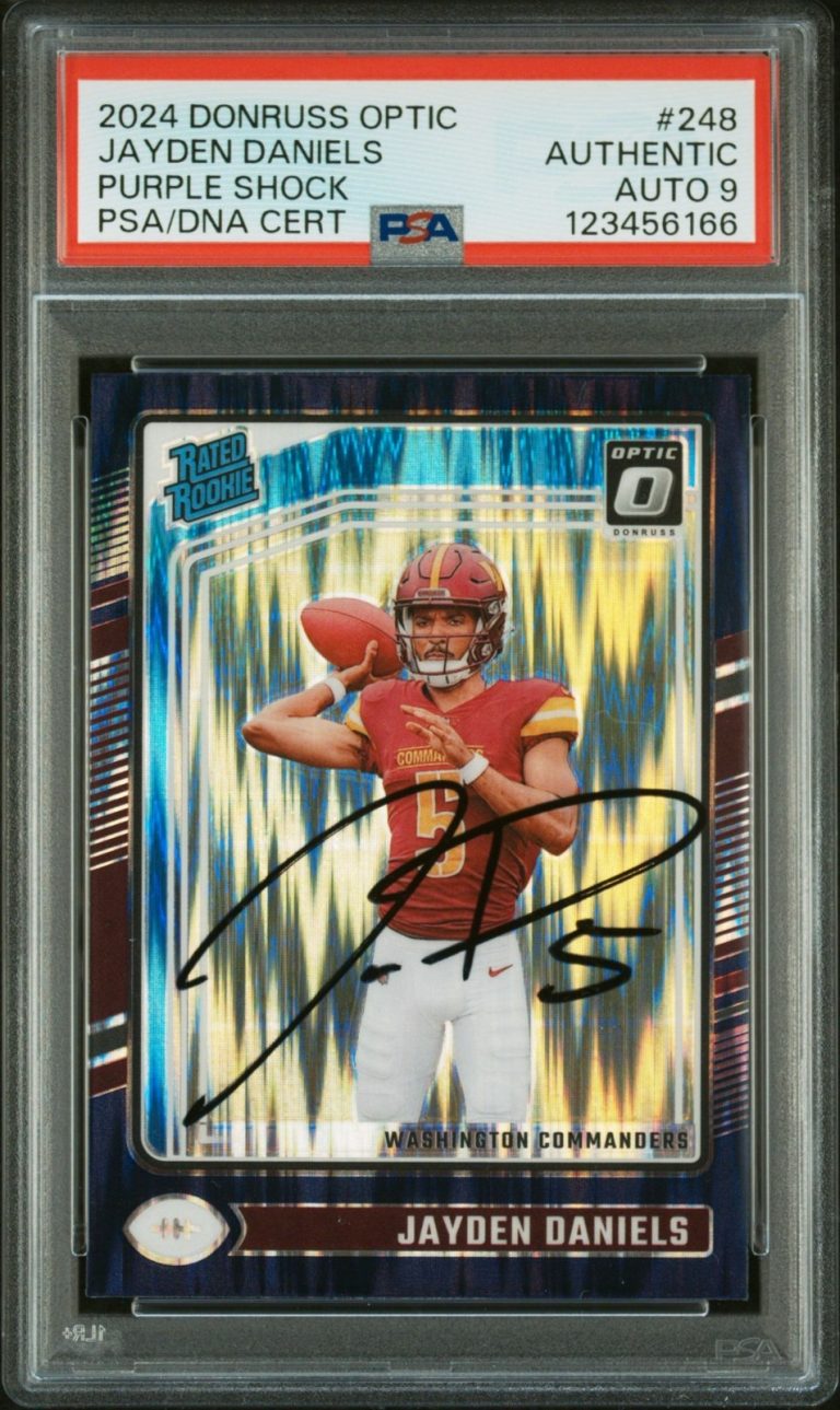 Jayden Daniels Signed 2024 Donruss Optic Purple Shock Rookie #248 Auto PSA/DNA
