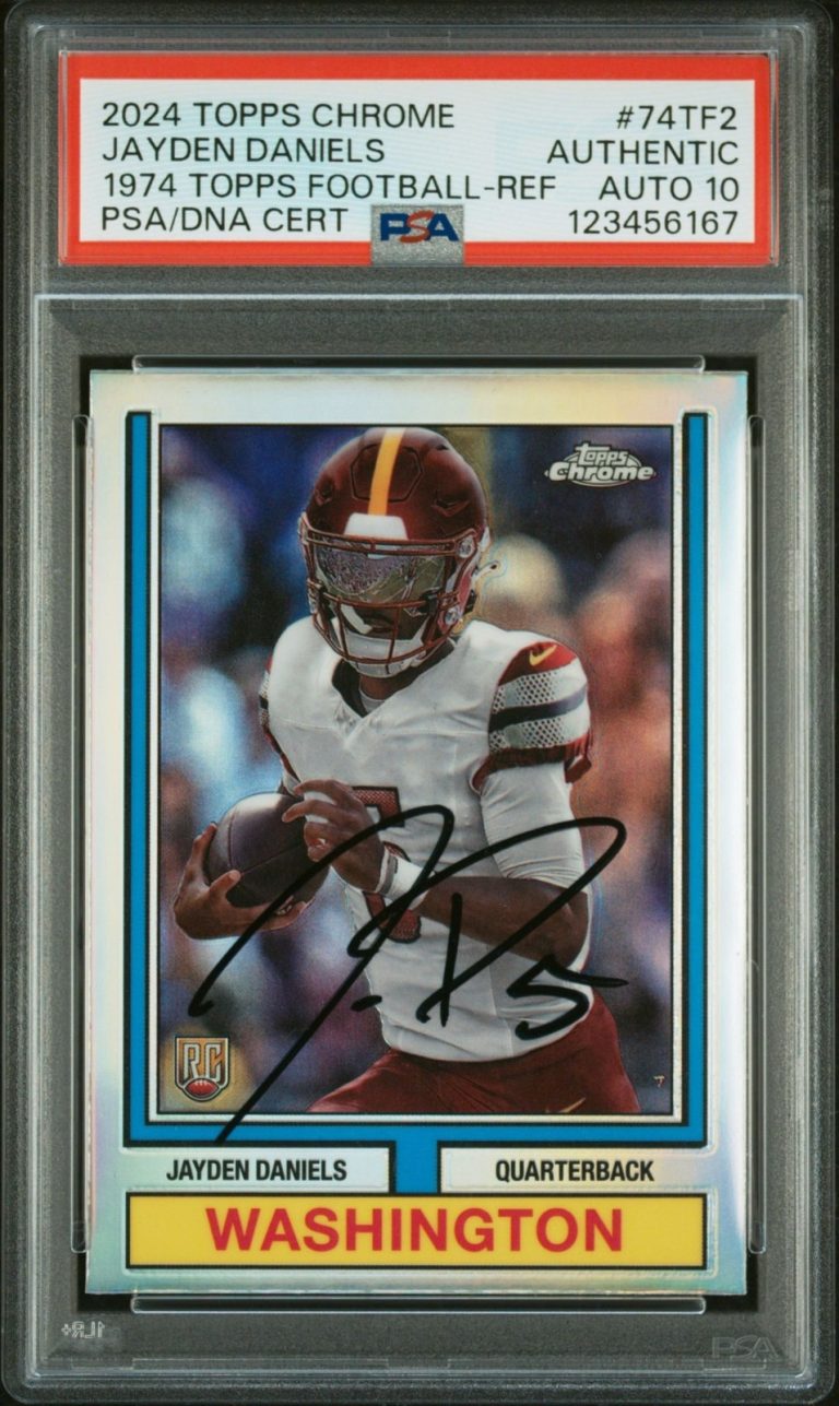 Jayden Daniels Signed 2024 Topps Chrome 1974 FB Rookie RC Refractor Auto PSA 10