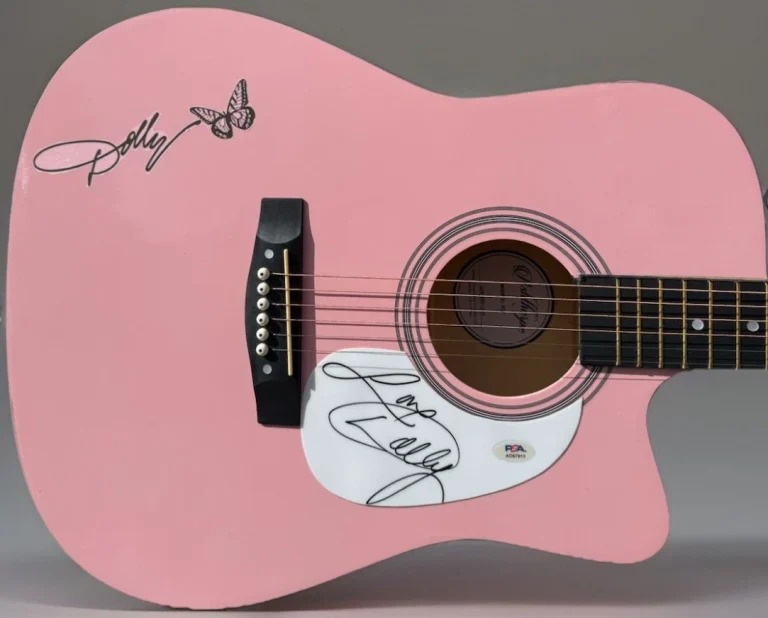 Here You Come Again Dolly Parton Autographed Pink Full Size Acoustic Guitar PSA