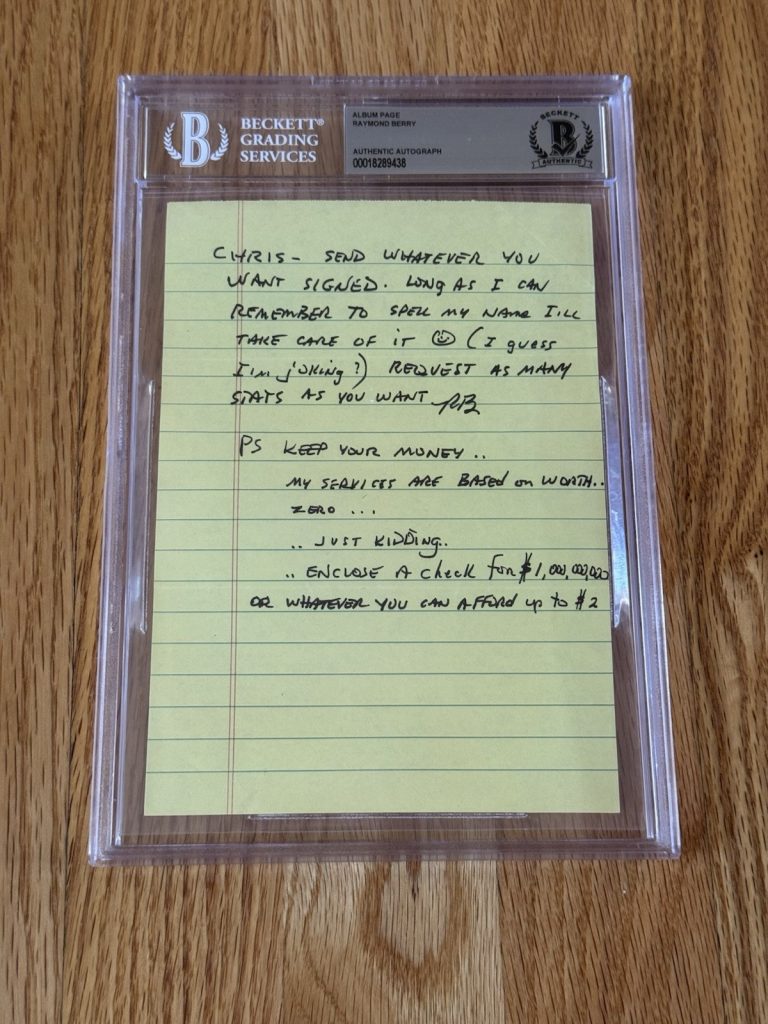 Rare Autograph Letter SIGNED Raymond Berry Baltimore Colts Football Beckett Slab