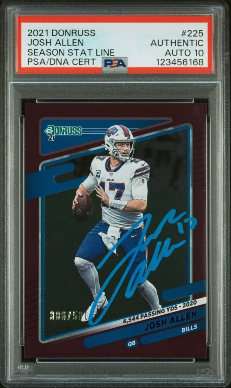 Josh Allen Signed 2021 Panini Donruss Season Stat Line /500 #225 Auto PSA/DNA 10