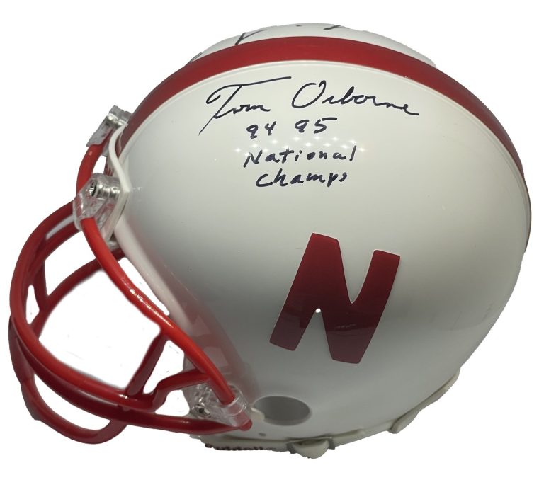 TOM OSBORNE TOMMIE FRAZIER DUAL SIGNED MINI HELMET PSA HUSKERS 94 95 CHAMPS