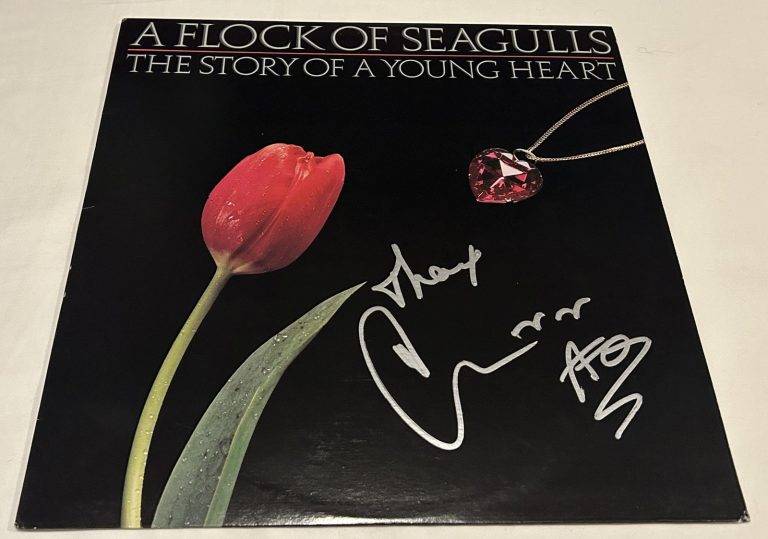 MIKE SCORE SIGNED A FLOCK OF SEAGULLS THE STORY OF A YOUNG HEART VINYL RECORD JS