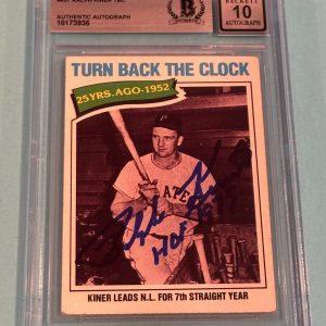 RALPH KINER Signed 1977 TOPPS Card #437 TBC Beckett BAS AUTO 10 w/ HOF Insc