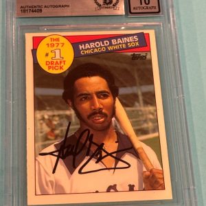 HAROLD BAINES Signed 1985 TOPPS TIFFANY Card #275 FDP77 Beckett BAS AUTO 10