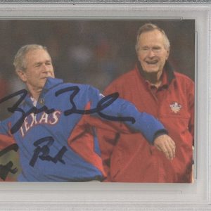 SIGNED by TWO President George W HW Bush Texas World Series Picture PSA DNA COA