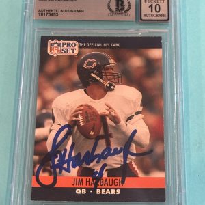 JIM HARBAUGH Signed 1990 PRO SET Card #452 BAS AUTO 10