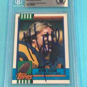 KEVIN GREENE Signed 1990 TOPPS Card #74 Beckett BAS (disclaimer back)