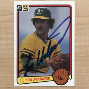 TOM UNDERWOOD OAKLAND ATHLETICS SIGNED DECEASED 1983 DONRUSS CARD #391 W/COA