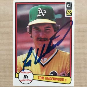 TOM UNDERWOOD OAKLAND ATHLETICS SIGNED DECEASED 1982 DONRUSS CARD #323 W/COA