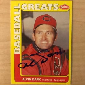 ALVIN DARK CINCINNATI REDS SIGNED DECEASED 1990 SWELL CARD #22 W/COA