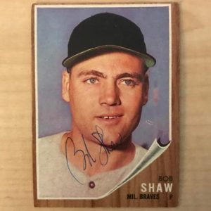 BOB SHAW MILWAUKEE BRAVES SIGNED VINTAGE DECEASED 1962 TOPPS CARD #109 W/COA