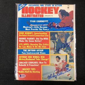 Yvon Cournoyer Rene Robert Mickey Redmond Signed Hockey Illustrated Beckett LOA