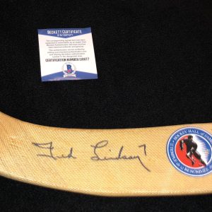 Ted Lindsay Signed Detroit Red Wings Hand Painted Litho Hockey Stick Beckett COA