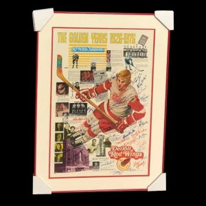 DETROIT RED WINGS GOLDEN YEARS SIGNED 20X30 POSTER BECKETT LOA COA 45 SIGNATURES