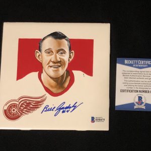 Bill Gadsby Signed Detroit Red Wings Hand Painted Tile Beckett COA