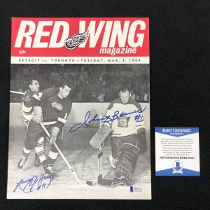 Johnny Bower & Larry Jeffrey Signed 1964 Detroit Red Wings Magazine Beckett COA