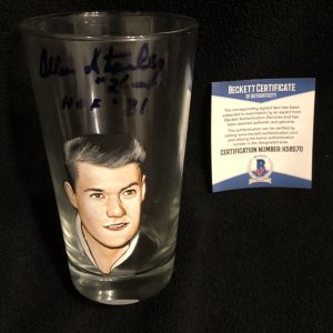 Allan Stanley Signed Painted Toronto Maple Leafs Pint Glass Beckett COA