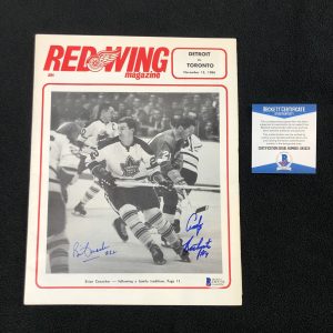 Andy Bathgate & Brian Conacher Signed Detroit Red Wings 1966 Program Beckett COA