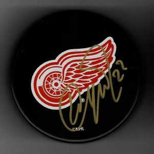 Yuri Butsyev Signed Detroit Red Wings Souvenir Puck Signed In Gold