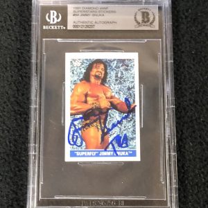 Jimmy Superfly Snuka Signed 1991 Classic WWF Stickers Card #94 WWE BAS Certified