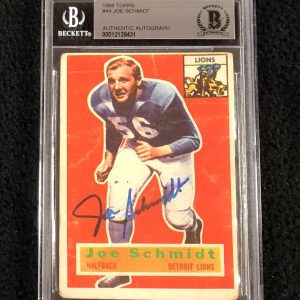 Joe Schmidt Signed 1956 Topps Rookie Card #44 Beckett Certified