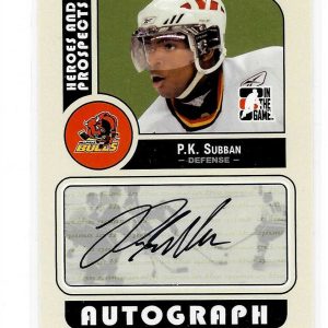 P.K. Subban 2008/09 ITG Heroes and Prospects Auto Card #A-PKS PK Signed